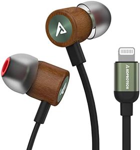 Lightning Headphones ADPROTECH iPhone Earbuds Wood Earphones Compatible iPhone 13 12 11 Pro Max iPhone X XS Max XR MFi Certified with Microphone Controller Dark Green