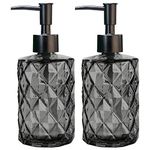 Top-spring Diamond Design Glass Soap Dispenser, 2Pcs 12 Oz Refillable Lotion Soap Dispenser for Bathroom, Kitchen, Hand Soap, Dish Soap