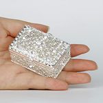 SEVENBEES Silver Trinket Box Jewelry Box with Crystals Small Trinket Boxes Hinged Gift Ring Holder for Girls or Women