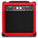 LyxPro Electric Guitar Amp 20 Watt Amplifier Built in Speaker Headphone Jack and Aux Input Includes Gain Bass Treble Volume and Grind - Red