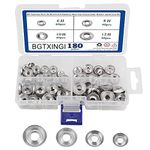 BGTXINGI 180Pcs 4Kinds 304 Stainless Steel #6#8#10#12 Stainless Steel Cup Countersunk Washer Assortment Kit Silver Finishing Cup Washer with A Clean Plastic case