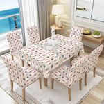 BRIDA® Polyester Spandex Stretchable Floral Geometric Printed Dining Chair Covers Elastic Chair Seat Case Protector, Slipcovers (6 Seater Table Cover + 6 Chair Cover, Ethnic Arrow)