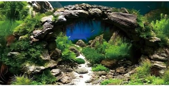 AWERT 48x20 inches Arch Stone Aquarium Background River Bed & Lake Aquarium Vinyl Background Aquatic Plant Fish Tank Background