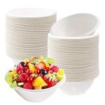 Disposable Small Paper Bowls White 7.7oz/220ml Bagasse Compostable Bowls Eco-Friendly Biodegradable Bowls,100Pcs Party Bowls Sugarcane Bowl Dessert Soup Bowl Serving Bowls for Hot/Cold Food,BBQ Picnic