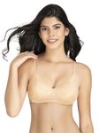 Clovia Women's Lace Solid Padded Full Cup Wire Free Everyday Bra (BR1479P24_Nude_32D)