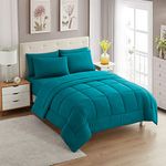 Sweet Home Collection 5 Piece Comforter Set Bag Solid Color All Season Soft Down Alternative Blanket & Luxurious Microfiber Bed Sheets, Teal, Twin XL