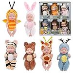 Foreverup Mini Reborn Dolls, 4.3inch Mini Baby Dolls, Sleeping Rebirth Dolls Miniature Doll Toys Realistic Baby Doll with Cute Animal Clothes for Girls Boys Toddlers Kids (6Pcs)