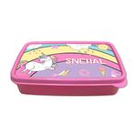 Nutcase Personalized Snack Box for Kids School Customized Plastic Lunch Box for Girls - Ideal Return Gifts for Birthday - Unicorn and Rainbow, 1 Piece, Multicolor, 800 Milliliter