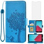 Asuwish Compatible with LG G4 Wallet Case and Tempered Glass Screen Protector Flip Purse Accessories Wrist Strap Credit Card Holder Stand Rugged Folio Cell Phone Cover for LGG4 LG4 4G Women Men Blue