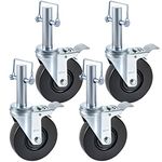 BestEquip 4 Pack 5" Scaffolding Rubber Swivel Caster Wheels with Dual Locking Heavy Duty Casters 1" Solid Round Stem 280LBS Capacity Per Wheel for Warehousing and Industrial Equipment