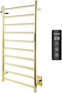 P&Dlusir Towel Warmer, Heated Towel Rack with Smart Timer and Thermo Control, Wall-Mounted Heated Towel Rail, Stainless Steel, Hard-Wired/Plug-in, Polished Gold, 10 bar