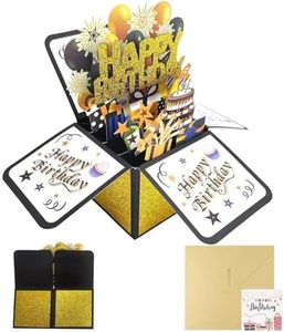 Jotia Birthday Pop Up Card with Envelope, 3D Happy Birthday Pop Up Greeting Boxed Cards, Greeting Card, Birthday Card, Anniversary Pop Up Cards Birthday Gift Card for Girls (Black & Gold)