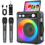 Karaoke Machine, Portable Bluetooth Karaoke Speaker with 2 Wireless Microphones, PA System for Adults Kids with LED Lights & Echo Adjustment, Supports TWS/TF/USB/AUX for Home Party