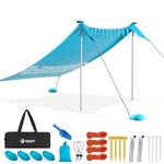 VILLEY Beach Tent Sun Shelter for 1-3 People, Portable Beach Shelter 2.4m x 2m with 2 Aluminum Poles, UPF50+ Beach Shade with Reinforced Corners, Ideal for Beach, Camping, Picnic (Blue)