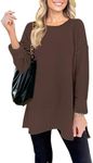 MEROKEETY Women's 2024 Fall Casual Crew Neck Side Split Pullover Sweater Loose Long Sleeve Jumper Top,Coffee,XL