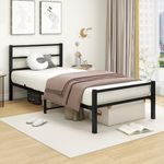 DUMEE Twin Bed Frame with Headboard and Footboard, Metal Bed Frames Twin Size Under Bed Storage No Box Spring Needed, Enhanced Support Stable Noise Free, Black