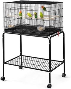 Yaheetech 47-inch Rolling Breeding Flight Bird Cages for Parakeets Budgies Finches Cockatiels Conures Lovebirds Canaries Parrots w/Detachable Stand, Black