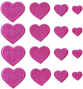 Zlettery 24pcs Rose Pink Heart Iron on Patches, Heart Embroidered Patches for Clothing, Jackets, Hats,Backpacks, Jeans