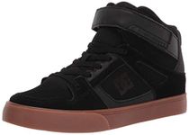 DC Boy's Pure High Top EV Skate Shoes With Ankle Strap and Elastic Laces, Black/Gum, 3.5 Big Kid M