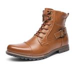 Bruno Marc New York Men's Winter Snow Boots Waterproof Casual Leather Dress Motorcycle Ankle Boots,Size 10.5,Brown,Philly-3