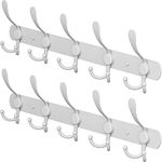 SAYONEYES White Coat Rack Wall Mounted - 16 Inch Heavy Duty Stainless Steel Matte Finish Wall Hook Rack - 5 Tri Coat Hooks for Hanging Towels, Bags, Hat - Bathroom Entryway - 2 Pack