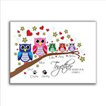 Personalised Family Tree Print. Branch With Up To 7 Owls Print. Ideal Present For Birthday, Wedding, Anniversary. Christmas Excellent for Mothers Day Gift Word Art Canvas Print Only