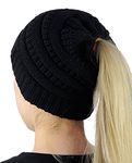 Malaxlx Black Ponytail Beanie Hat for Women Girls, Winter Warm Soft Stretch Messy Bun Ponytail Knit BeanieTail Hat Skull Cap