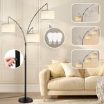 Lambaolom Arc Floor Lamp for Living Room - 80'' Tall Standing Lamp with Beige Shades & Heavy Base, Adjustable 3 Light Tree Floor Lamp, Modern Reading Lamp for Bedroom, Office, 3 LED Bulbs Included