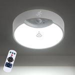 Battery Powered Motion Sensor Ceiling Light with Remote, 120 LED Battery Pir Light, Battery Operated Wireless Light for Stair Closet Loft Shed Garage Porch, 7 Inch 250LM 6000K Daylight