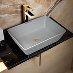 REMANENCE Granite Quartz Countertop Wash Basin | Designer Table Top Bathroom Sink | Vessel Sink Wash Basin Over Counter for Bathroom, Hotel, Living Room (18 X 13 X 5.5 Inch) (Matte Grey Stone)