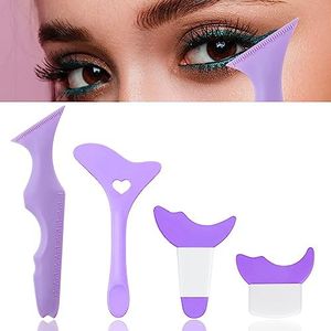 4Pcs Eyeliner Stencils Reusable Silicone Eyeliner Aid Mascara Shield Guard Eyeliner Eyelash Lipstick Eyeshadow Applicators Aid Tool Multifunctional Eye Makeup Tool for Women, Beginners（Purple）