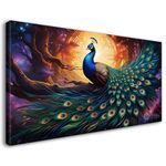 Divinity Decor Peacock on the branch oil painting Canvas Painting for for Bedroom, Living Room, Drawing Room, Office, Hotels, large size Home Decor Painting - Peacock-22x14-L-64