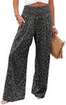 Angerella Floral Black Pants for Women High Waisted Business Casual Wide Leg Work Pants Loose Flowy Summer Beach Pants XL