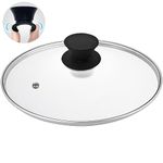 Glass Lid for 12 Inch Cast Iron Skillets Frying Pans, 30cm Tempered Lids for Dutch Ovens, 12In Pan Cover with Stainless Steel Rim for Stock Pots, Heat Resistant Handle, Dishwasher Safe