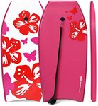 Goplus Boogie Boards for Beach, 33/37/41 Inches Lightweight Body Board w/ Wrist Leash, EPS Core, XPE Deck, HDPE Slick Bottom, Surfboard for Kids Teens Adults Surfing (Pink Flower, 41 inch)