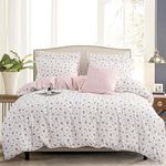 Duvet Cover Queen Floral 100% Brushed Microfiber 3 Pieces Fresh Chic Garden Style Pink Botanical Flower Printed Pattern Queen Floral Duvet Cover with Zipper Closure (Floral, Queen)