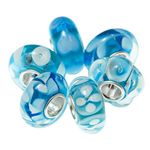 Queenberry Sterling Silver Light Blue and White European Style Glass Bead Charm Bundle