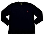 POLO RALPH LAUREN Men's Plain Long Sleeve Polo Shirt (Medium, Black (Red Pony))