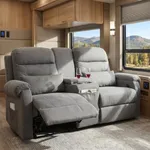 MANBUR Loveseat Recliner Sofa for Camper & RV Seating – Wall Hugger Reclining 2 Seat Sofa with Console, Cup Holders & Side Pocket, Linen RV Couch (Grey, 65.7 in)