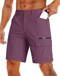 MAGCOMSEN Fishing Shorts for Men Quick Dry Cargo Shorts Work Summer Shorts Outdoor Hiking Shorts Purple Red,34