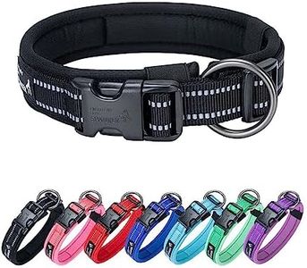 EXCELLENT ELITE SPANKER Reflective Nylon Dog Collar with Breathable Soft Padded Adjustable Thick Pet Collars for Small Medium Large Dogs Walking Training(Black-M)