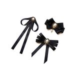 Black Bow Brooches Pin for Woman Girls Pre-Tied Collar Neck Clips Bow Tie JW59 (Set-A)