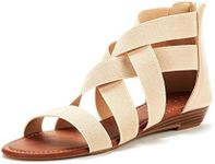 DREAM PAIRS Women's Elastic Ankle Strap Low Wedges Sandals,Size 6,Nude,ELASTICA8