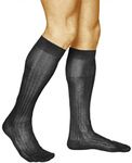 vitsocks Men's 100 COTTON Thin Elegant Knee High Socks (2 PAIRS) Ribbed Premium Dress, black, 8-9