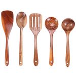 Haudang 7-Pack Wooden Kitchen Utensils Spoon Non-stick Spatula Cooking Utensil Set, Unpainted Solid Wood Pot, Kitchen Cooking Wooden Spatula, Cooking Spatula Spoon Set, Wooden Ladle