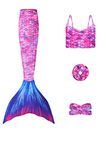 Planet Mermaid Kids Exclusive 4 Piece Ultimate Set Mermaid Tail Swimming Costume for Girls. Includes Mermaids Tail (Monofin NOT Included), Tankini Top, Headwrap & Scrunchie. Ocean Kiss, 11-12 Years