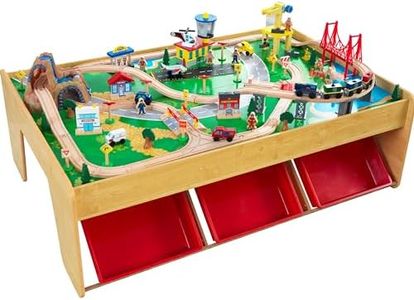 KidKraft 17850 Waterfall Mountain Wooden Train Set & Table with 120 Pieces, 3 Storage Bins