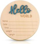 Baby Announcement Sign, 5.9 Inch Wooden Hello World Newborn Welcome Sign Birth Baby Name Plaques for Photo Props Baby Shower Hospital Nursery(Blue)