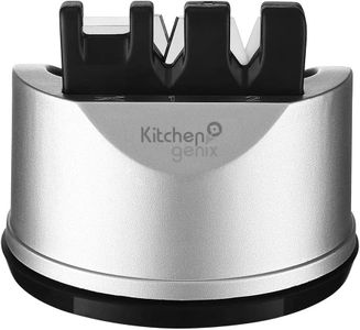 Kitchengenix's Manual Knife & Scissors Sharpener for Straight & Serrated Knives, 3-Stage Knife Sharpening Tool Helps Repair and Restore Blades (Grey)