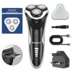 SweetLF Dry and Wet Electric Shaver (3 Blades Replacement+1 Quick Charger) Rechargeble Electric Razor for Men Cordless Razor IPX7 Waterproof with 3D Rotary Head LED Display Pop-Up Trimmer SWS7105